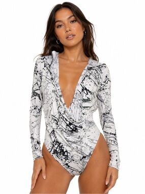 BONGO Black & White Splatter Long Sleeve Bodysuit